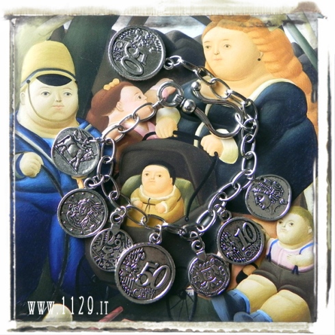 bracciale argento tibetano monete ciondoli coin charms silver bracelet 1129